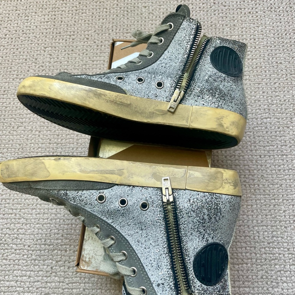 Golden Goose 38 Silver Glitter High-Top Sneakers - Picture 5 of 10